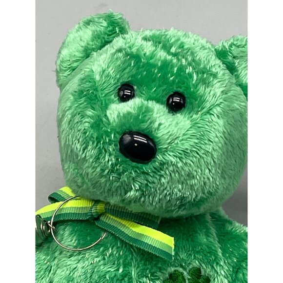 TY dublin bear green 2002 bow clover beanie buddie collection soft 8" plush READ - Picture 3 of 8